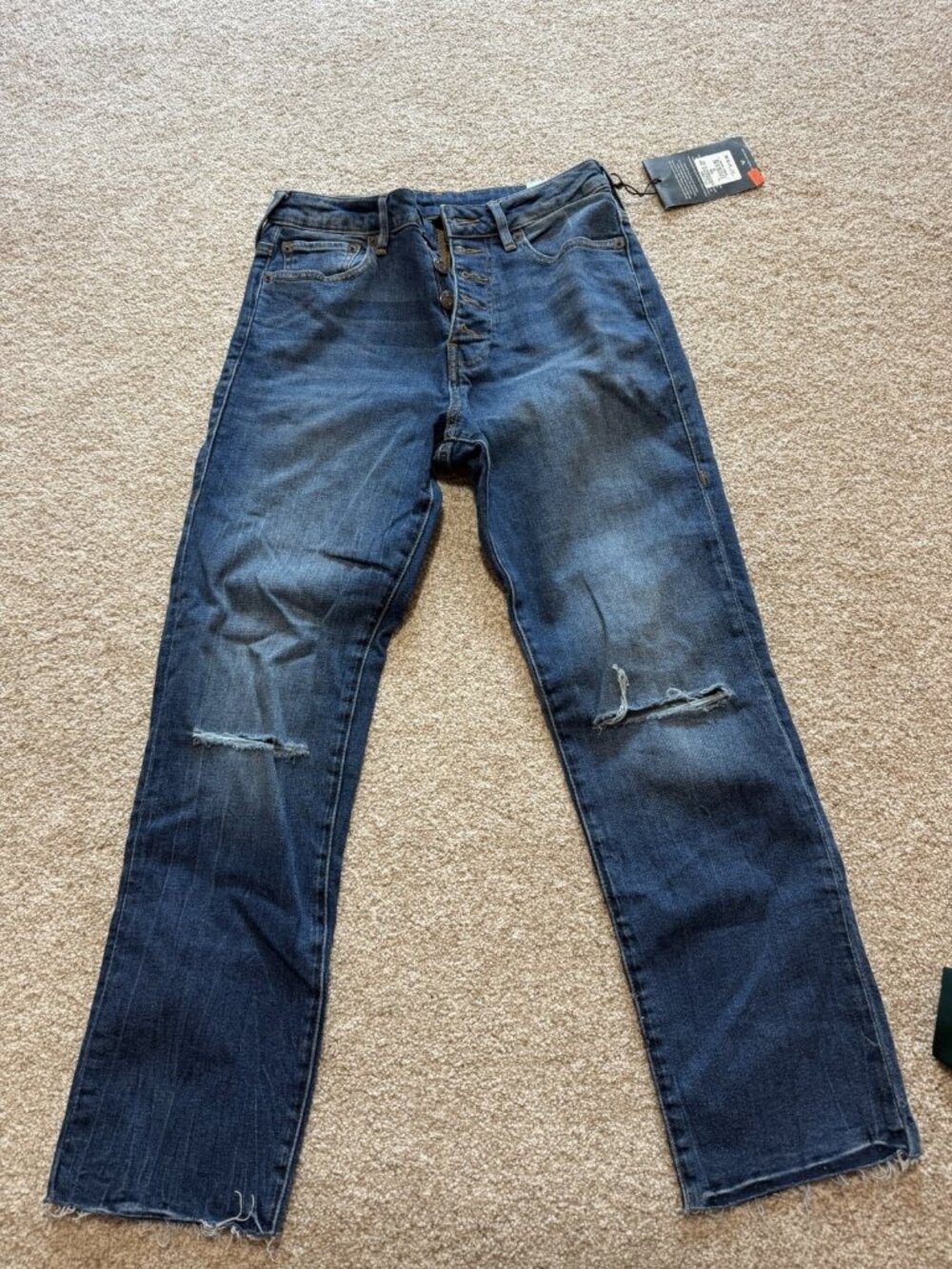 True Religion Starr High Rise Cropped Button Fly Distressed Straight Jeans Sz 28